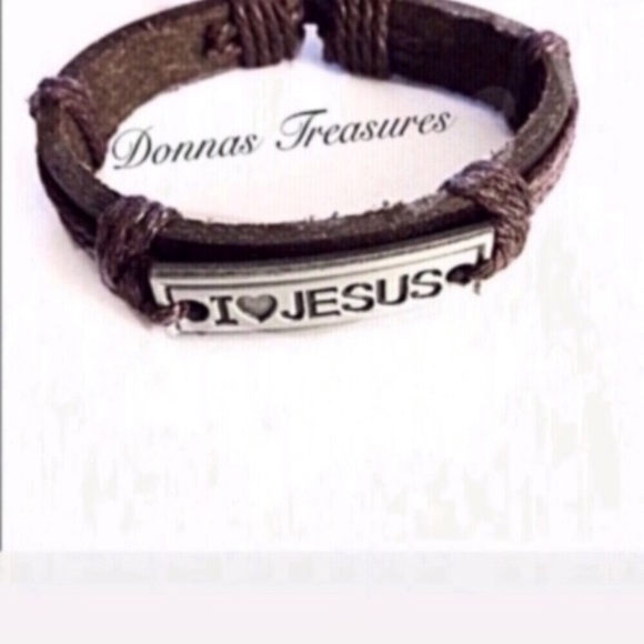 🇺🇸Leather & Steel I ❤️ Jesus Bracelet - Picture 2 of 3